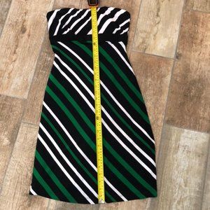 Cache striped green, black, white strapless dress